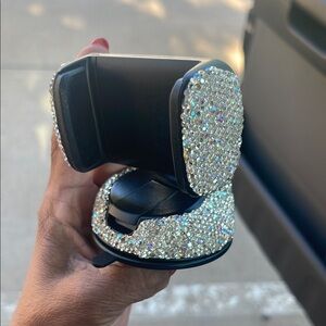 Crystal-Embellished Black Phone Holder